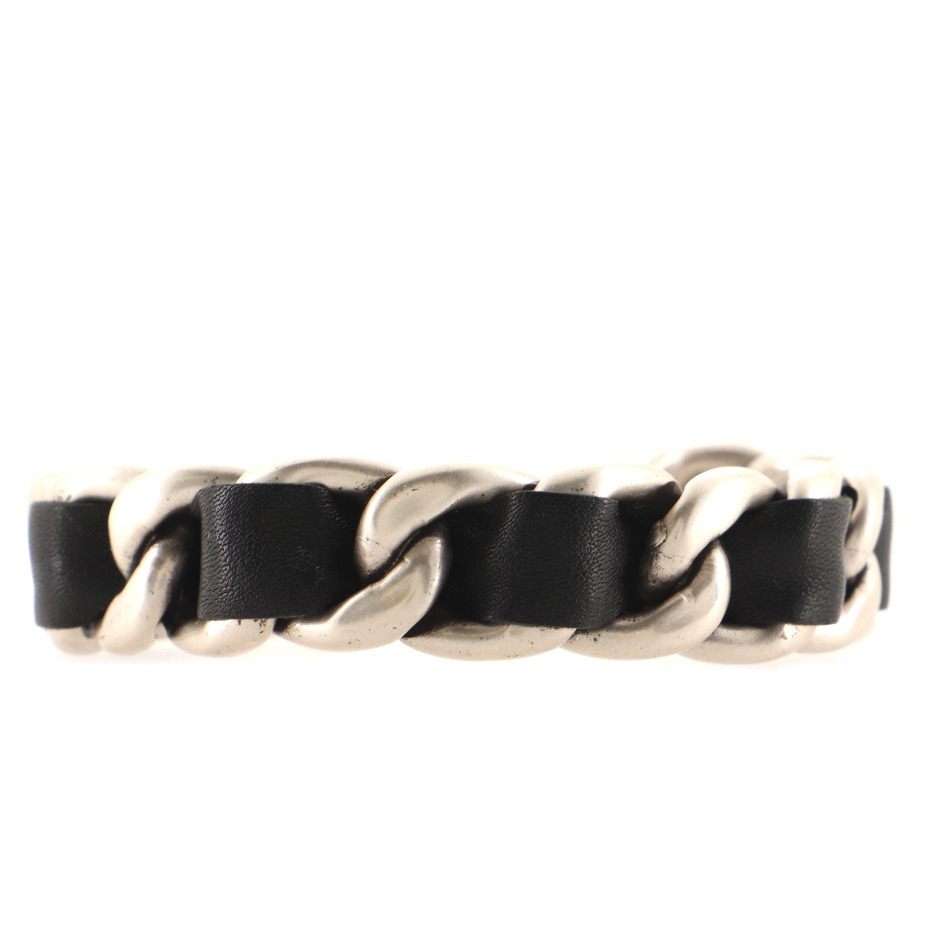 CC Chain Cuff Bracelet Metal with Leather