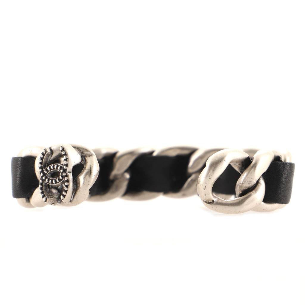 CC Chain Cuff Bracelet Metal with Leather