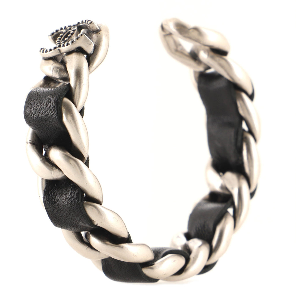 CC Chain Cuff Bracelet Metal with Leather