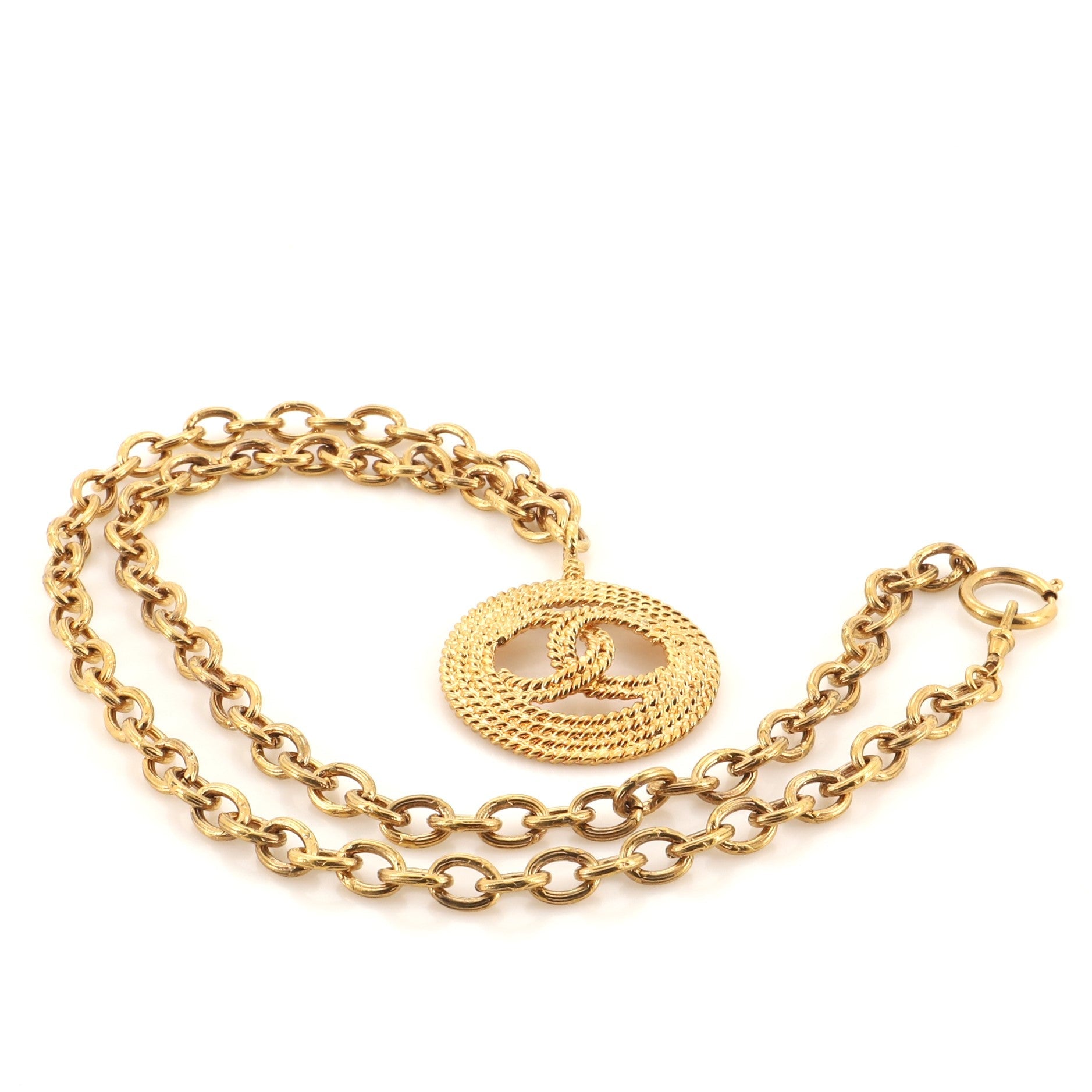 Vintage CC Rope Round Pendant Necklace Metal