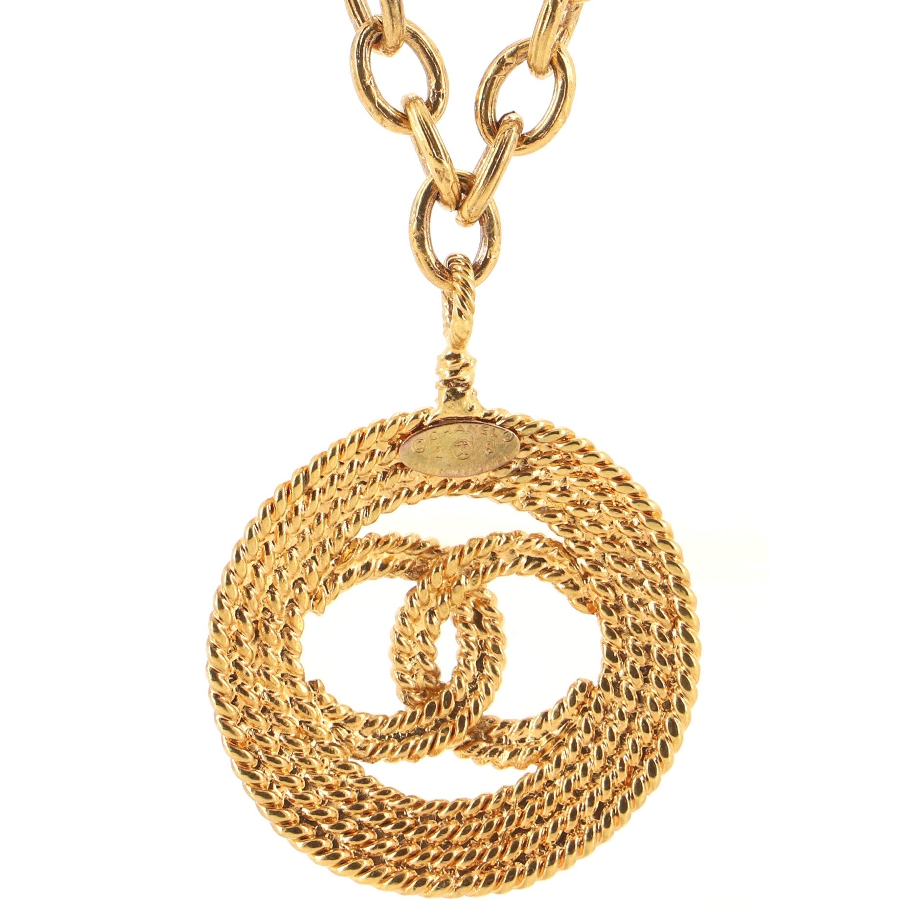 Vintage CC Rope Round Pendant Necklace Metal