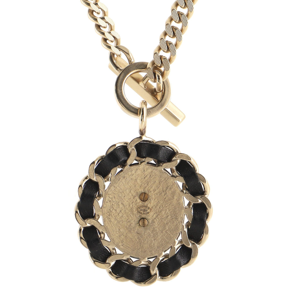 CC Pendant Choker Necklace Metal and Leather