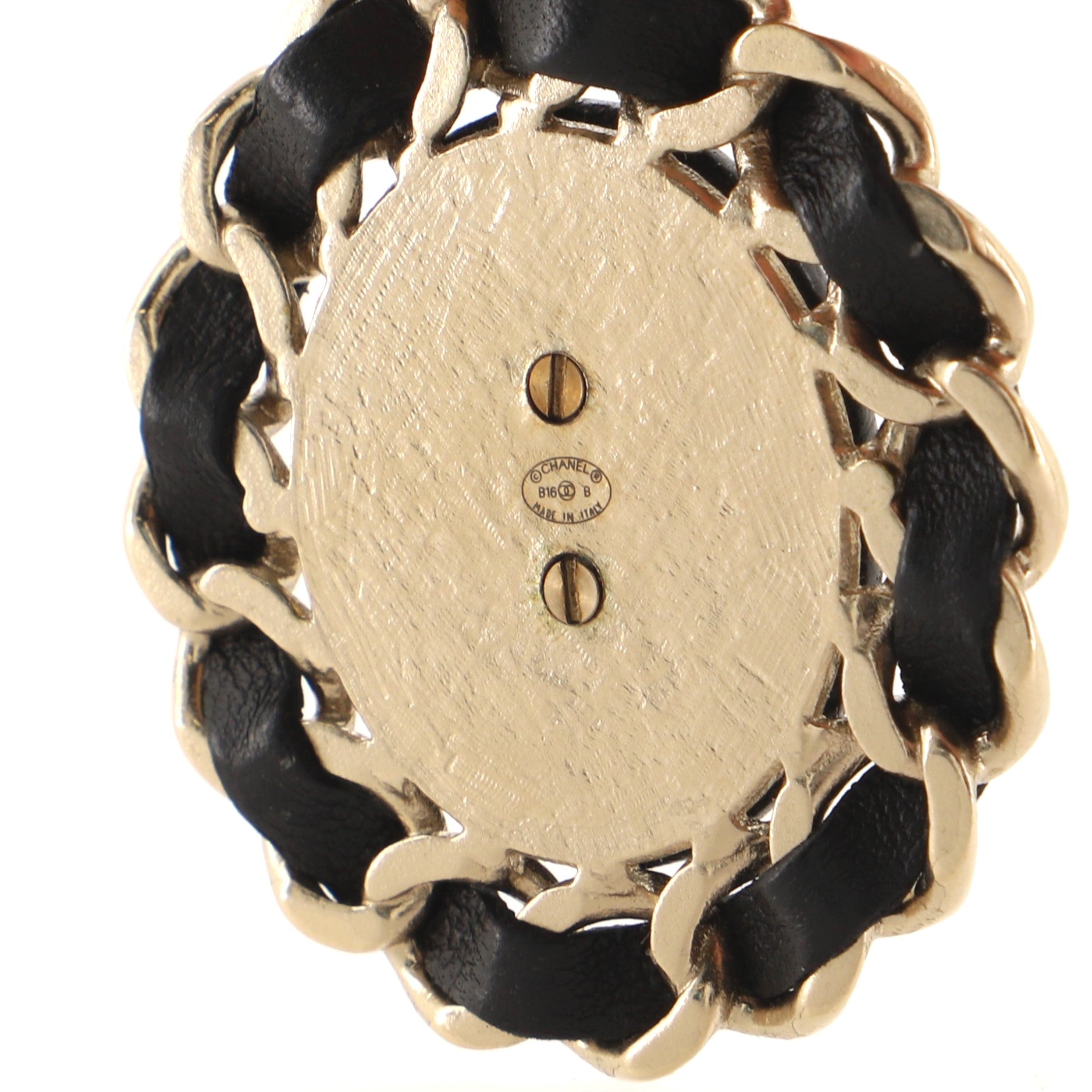 CC Pendant Choker Necklace Metal and Leather