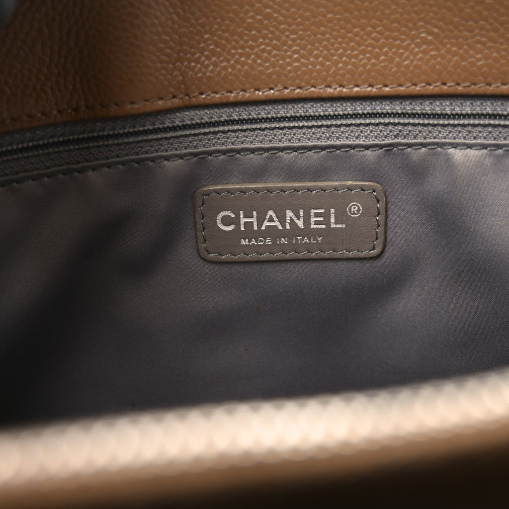Caviar Quilted Grand Shopping Tote GST Dark Beige