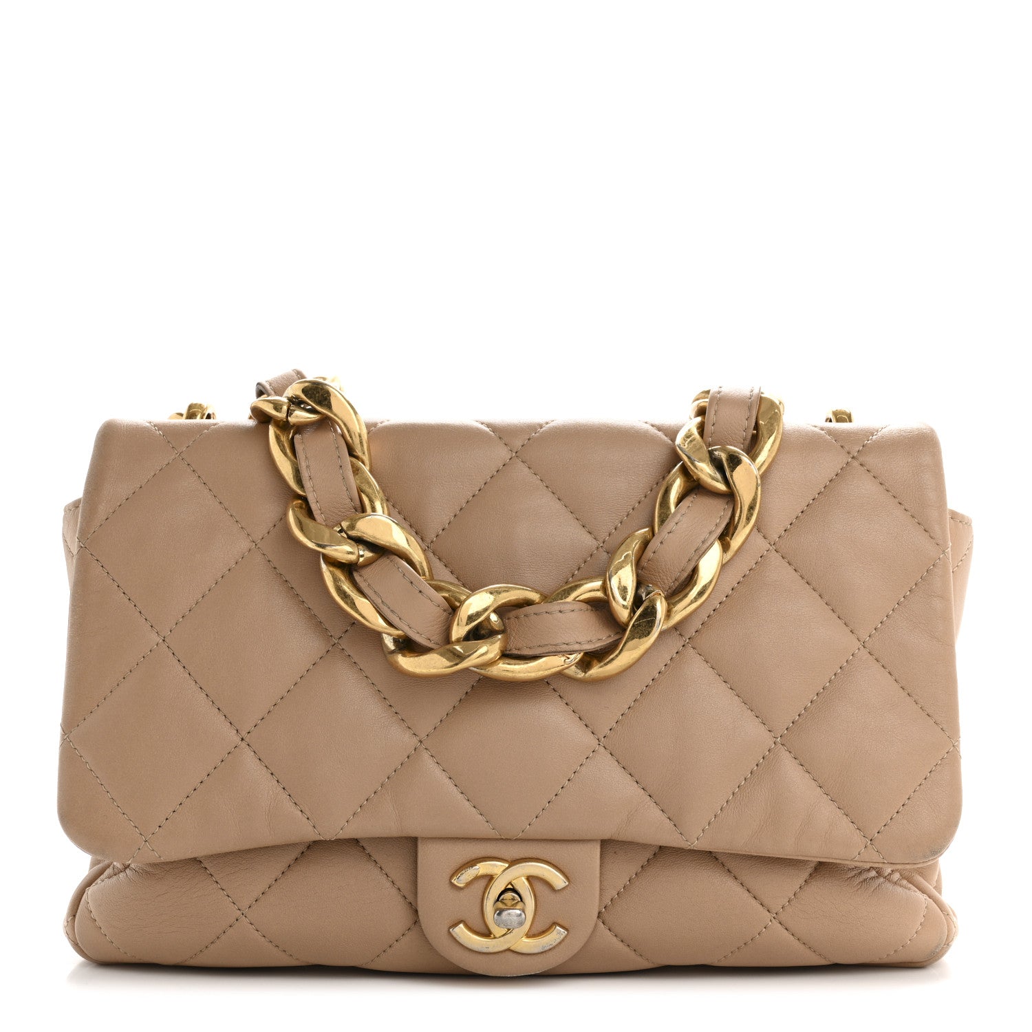 Lambskin Quilted Large CC Funky Town Flap Beige