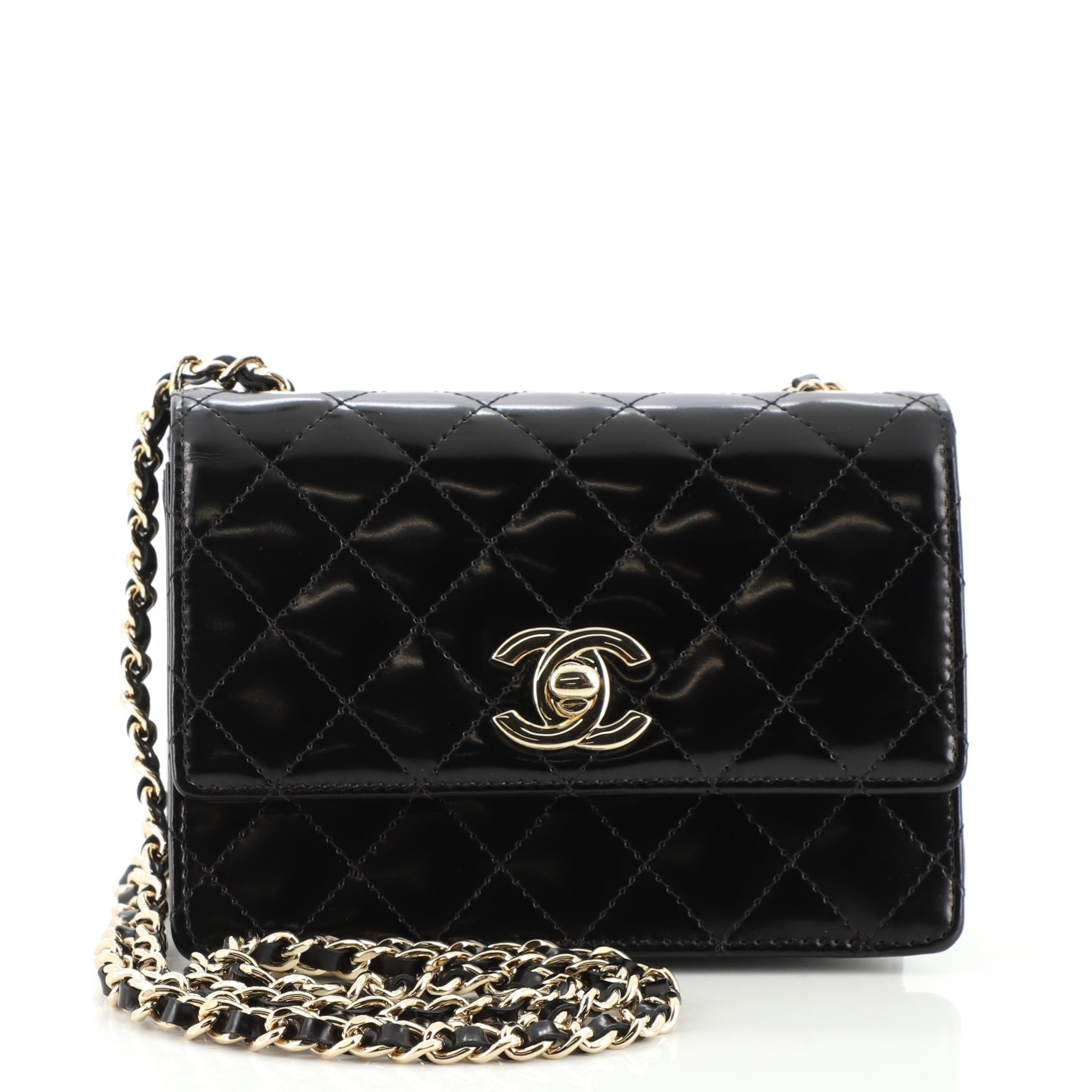 Vintage CC Chain Flap Bag Quilted Patent Mini