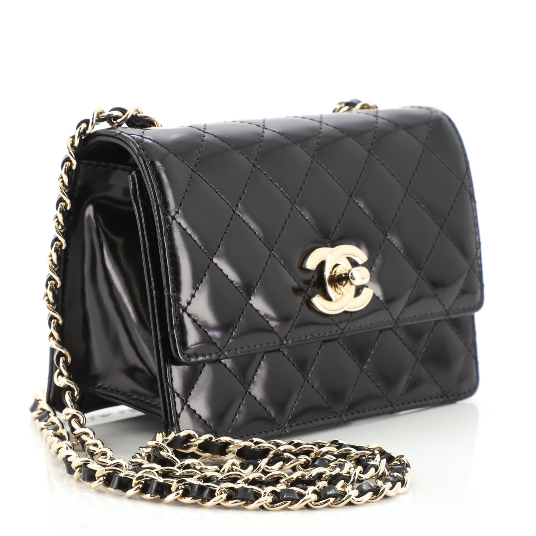 Vintage CC Chain Flap Bag Quilted Patent Mini