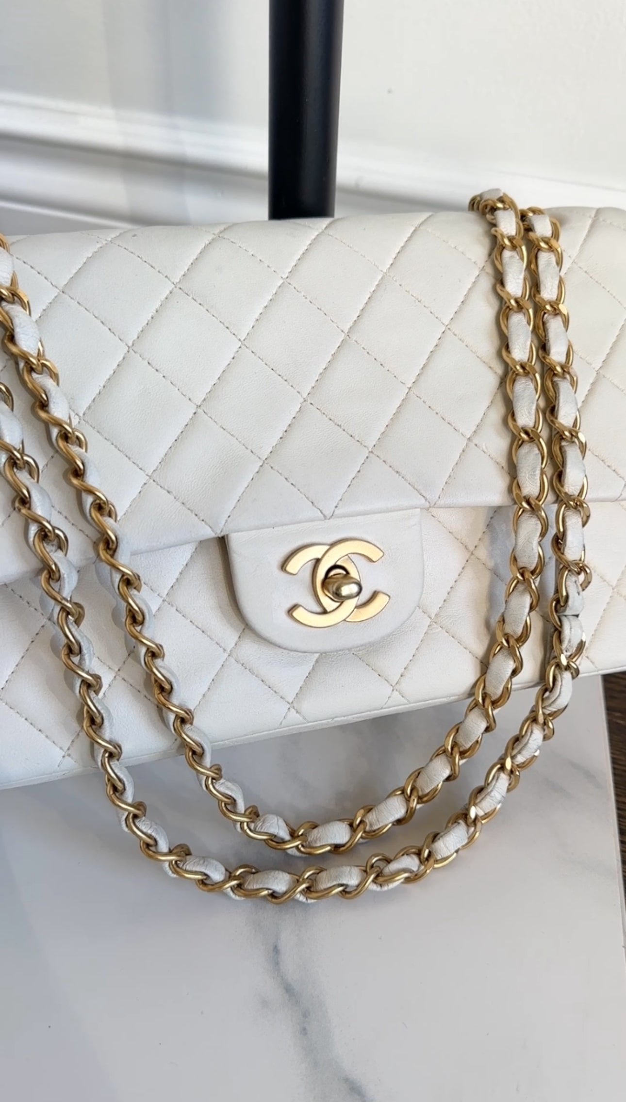 Chanel Vintage 2000 White Medium Classic Double Flap Bag GHW