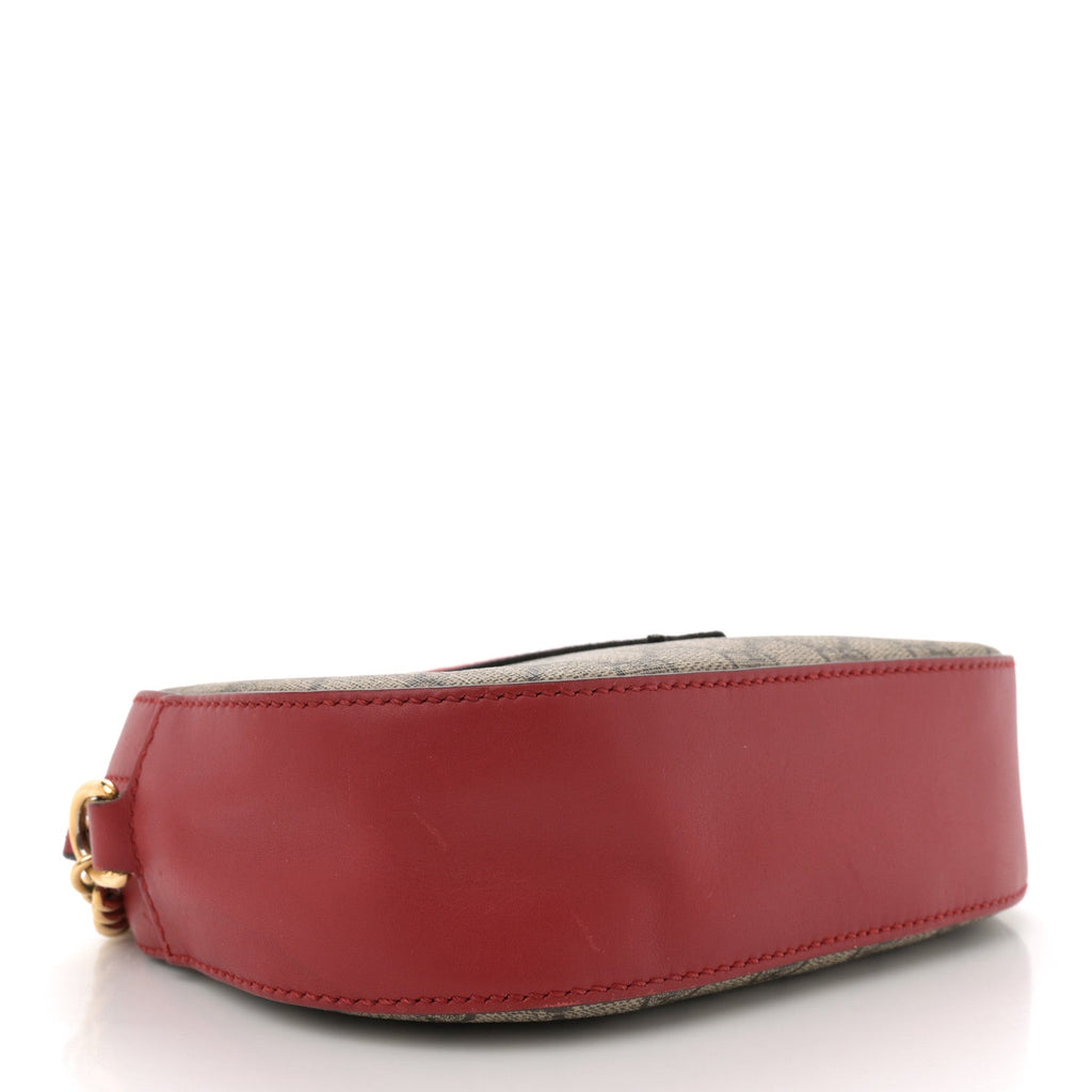 GG Supreme Monogram Kingsnake Heart Embroidered Mini Chain Shoulder Bag Beige Hibiscus Red