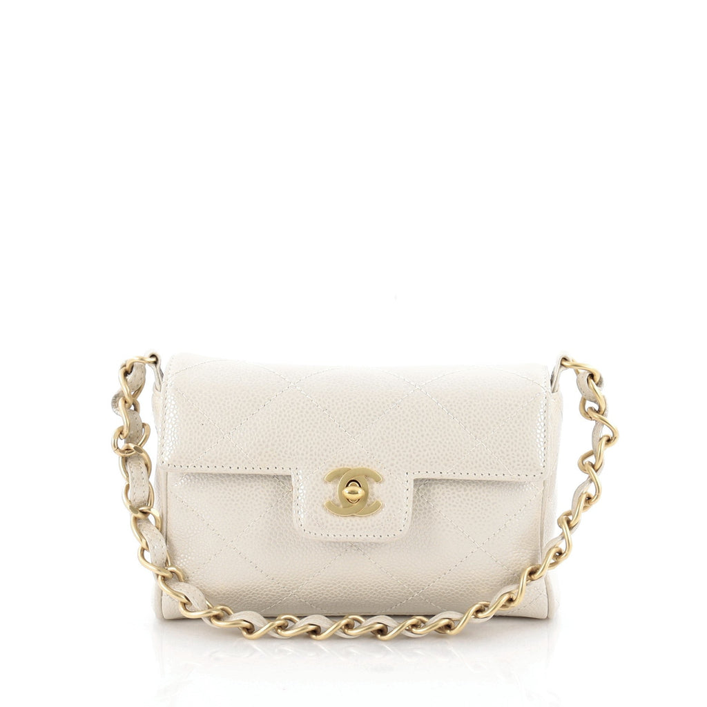Iridescent Chain Flap Bag Quilted Caviar Mini