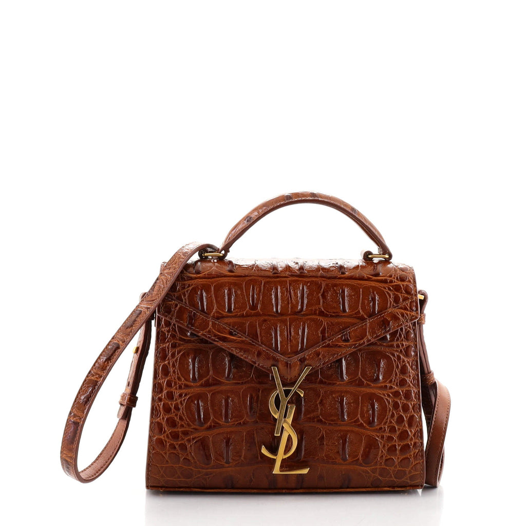Cassandra Top Handle Bag Crocodile Embossed Leather Mini
