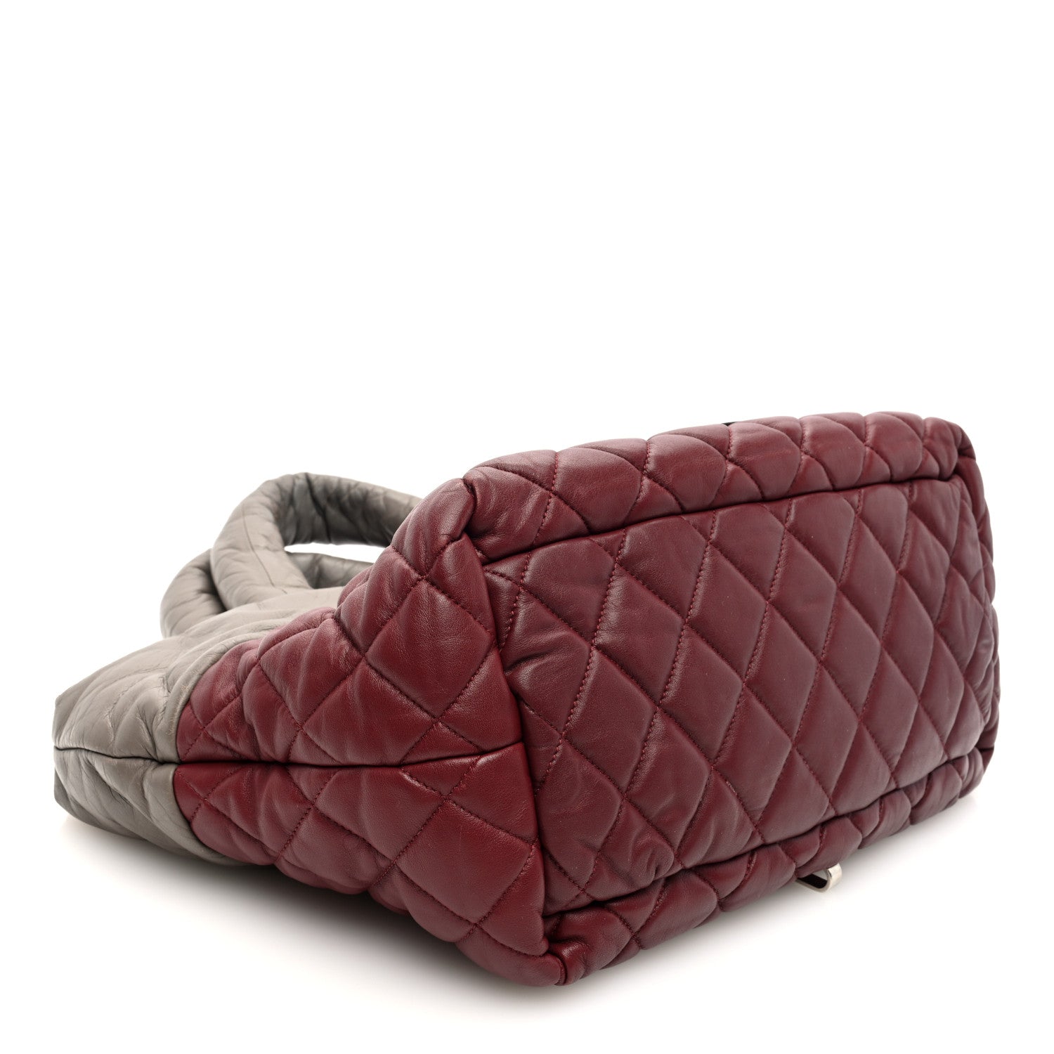 Lambskin Quilted Small Coco Cocoon Reversible Tote Grey Burgundy