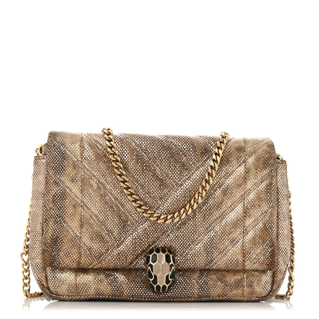 Metallic Karung Matelasse Mini Serpenti Cabochon Crossbody Gold