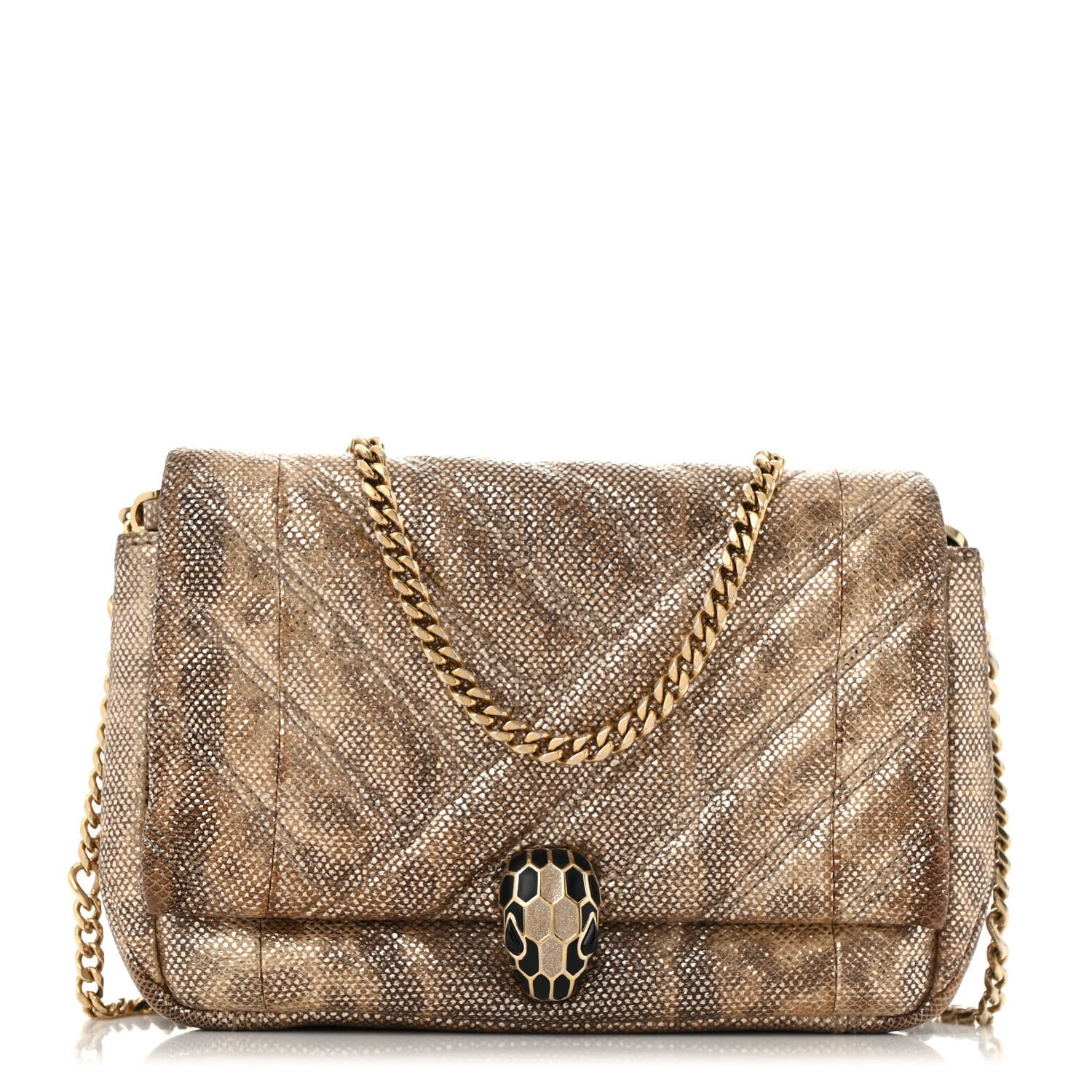 Metallic Karung Matelasse Mini Serpenti Cabochon Crossbody Gold