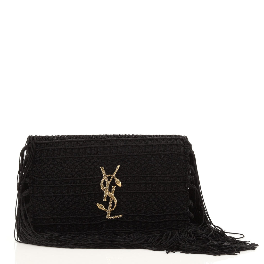 Classic Monogram Clutch Fringe Crochet with Leather Small