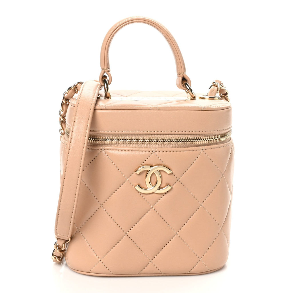 Lambskin Quilted Trendy Vanity Case Beige