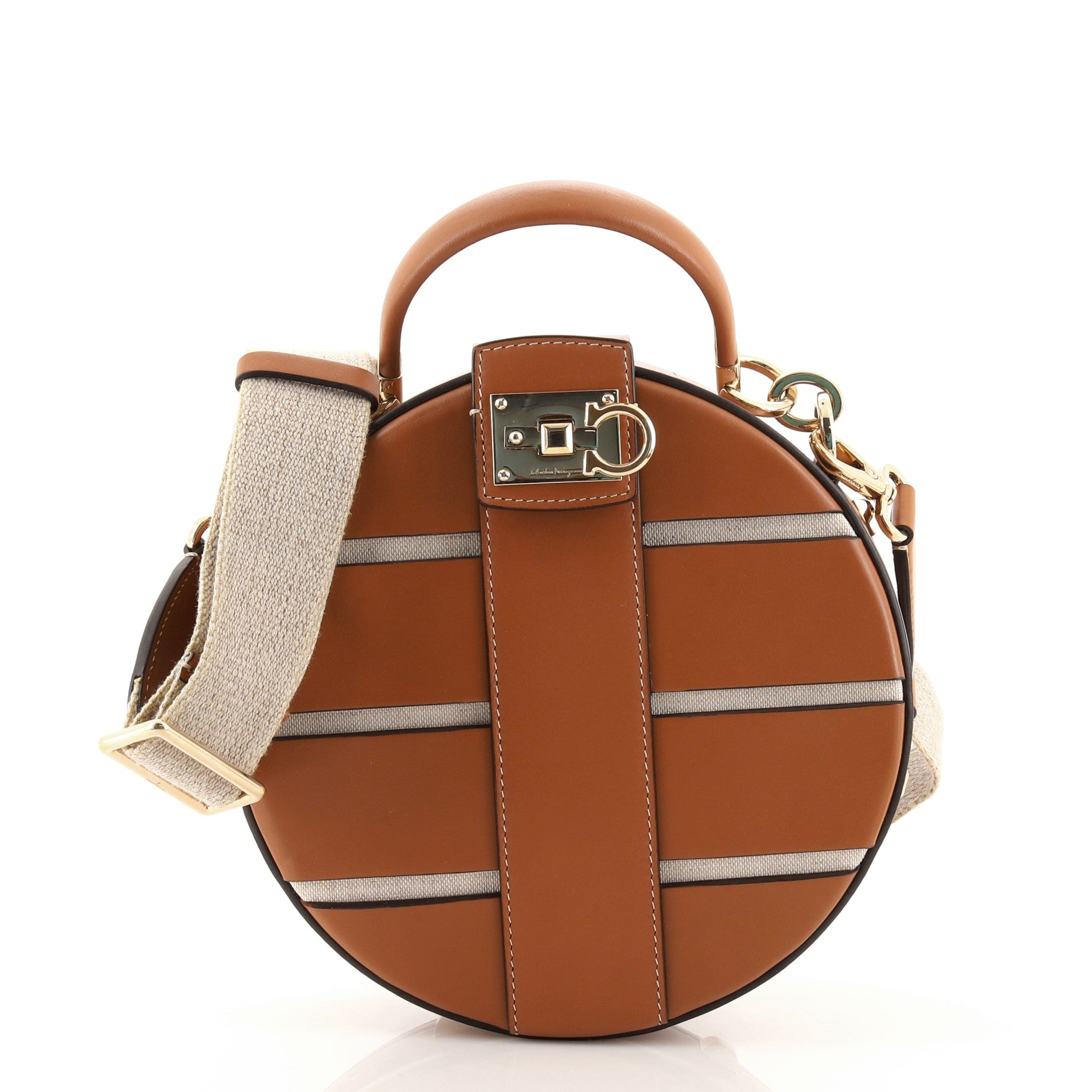 Studio Round Bag Leather with Canvas Mini