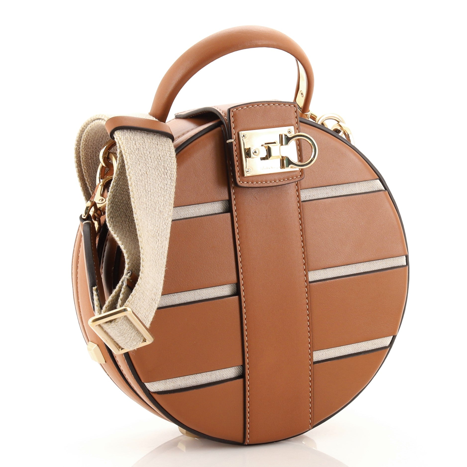 Studio Round Bag Leather with Canvas Mini