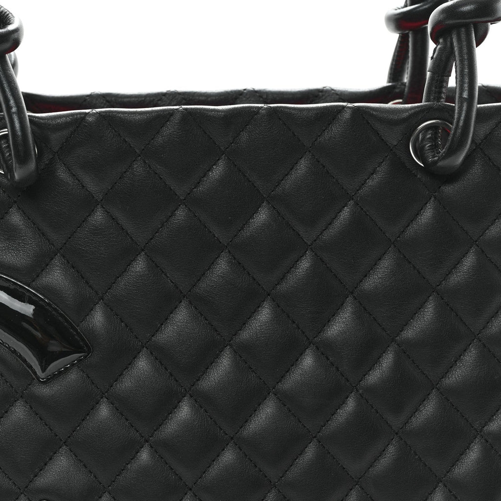 Calfskin Quilted Large Cambon Tote Black