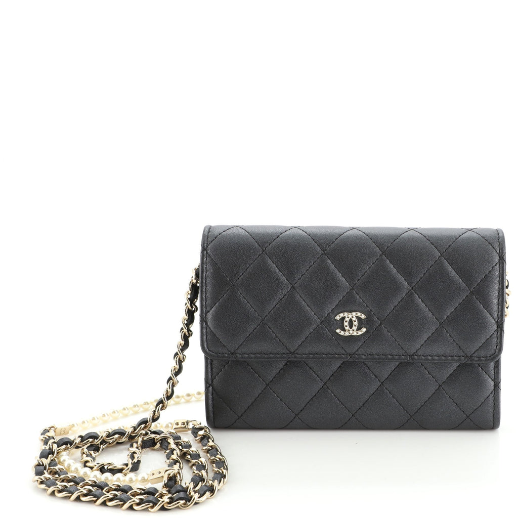 Pearl My Shoulder French Wallet on Chain Quilted Lambskin Mini