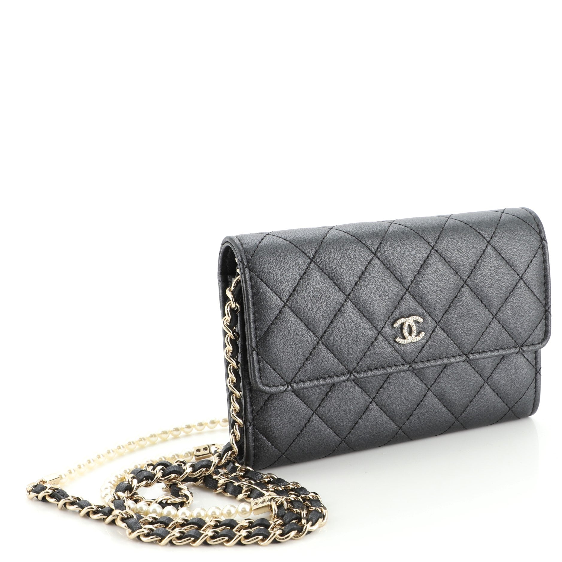 Pearl My Shoulder French Wallet on Chain Quilted Lambskin Mini
