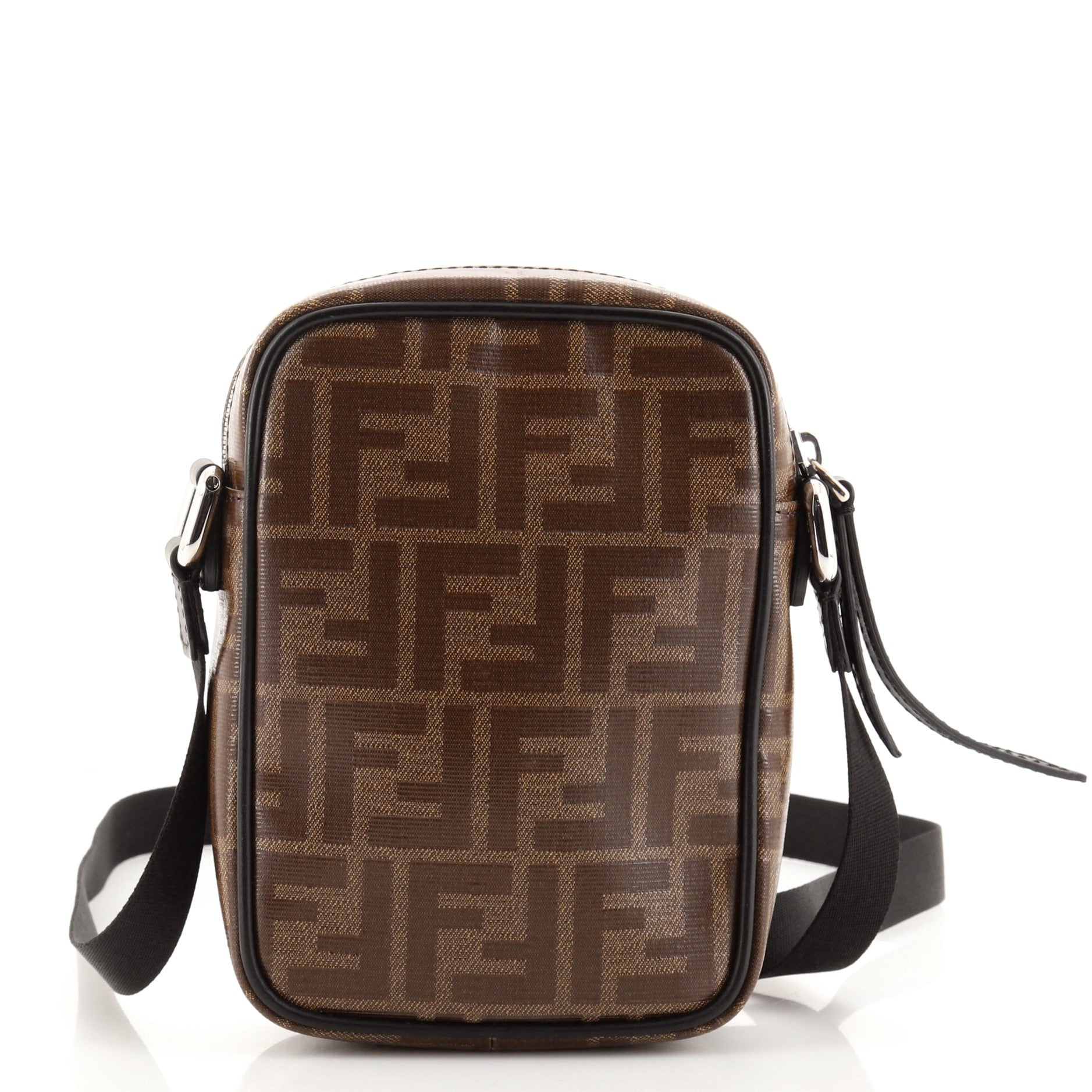 FF Logo Stamp Zip Crossbody Bag Zucca Coated Canvas Mini