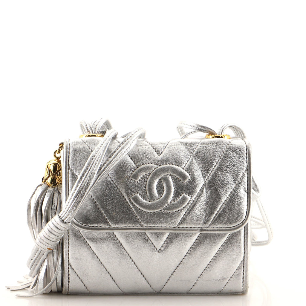 Vintage CC Tassel Flap Bag Chevron Leather Mini