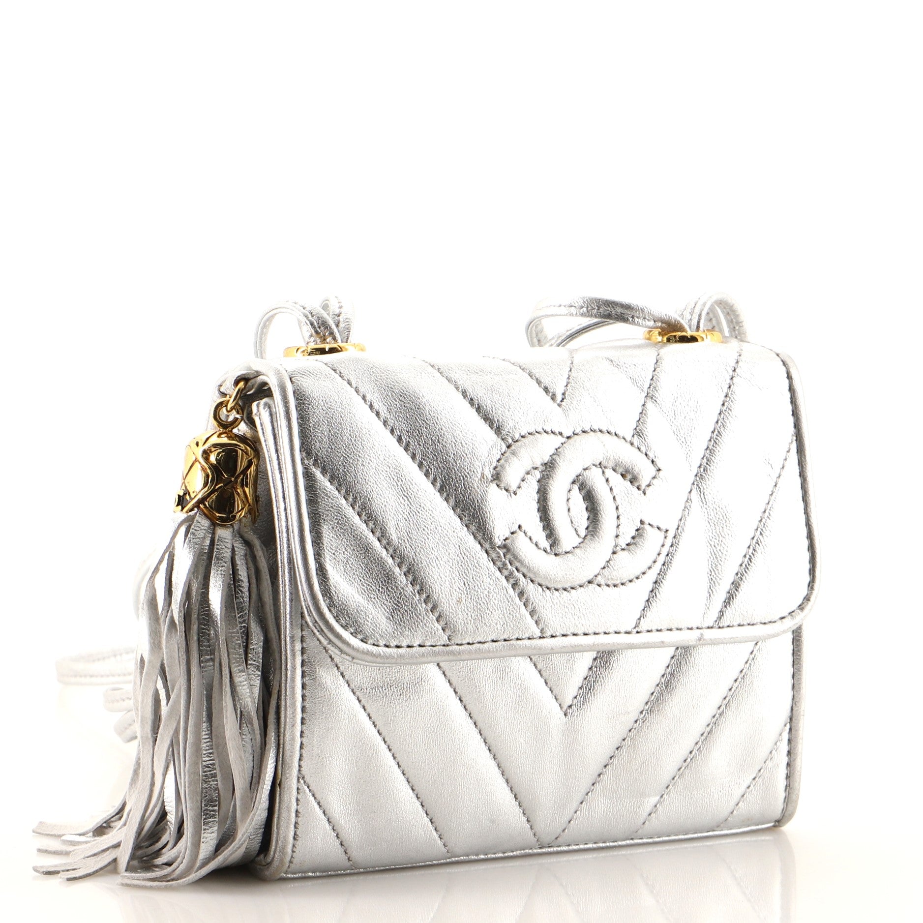 Vintage CC Tassel Flap Bag Chevron Leather Mini