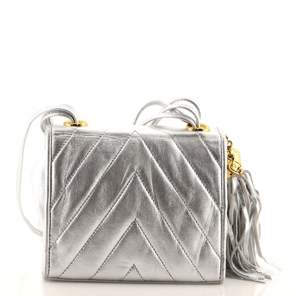 Vintage CC Tassel Flap Bag Chevron Leather Mini