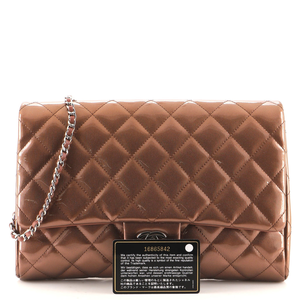 Clutch with Chain Quilted Striated Metallic Patent