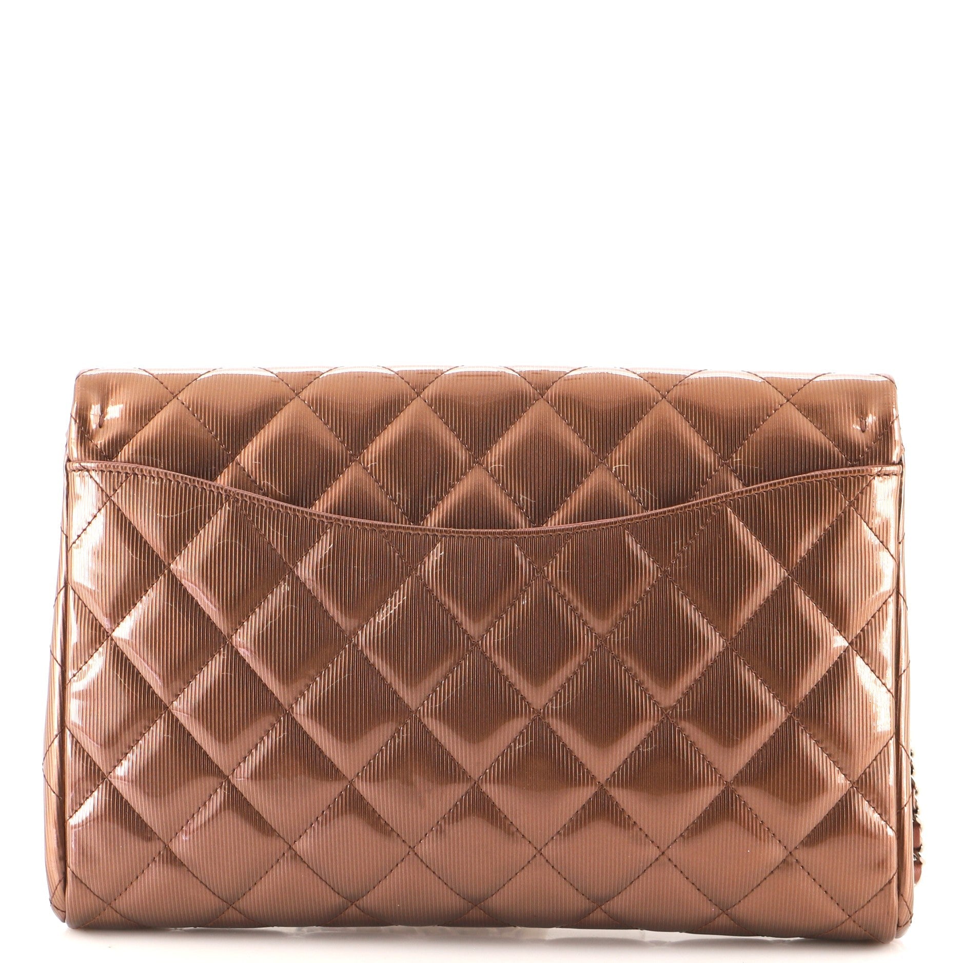Clutch with Chain Quilted Striated Metallic Patent
