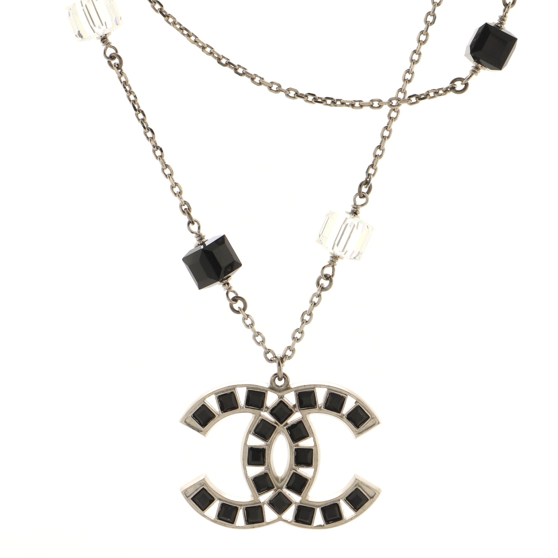 CC Double Strand Necklace Metal with Beads and Crystals