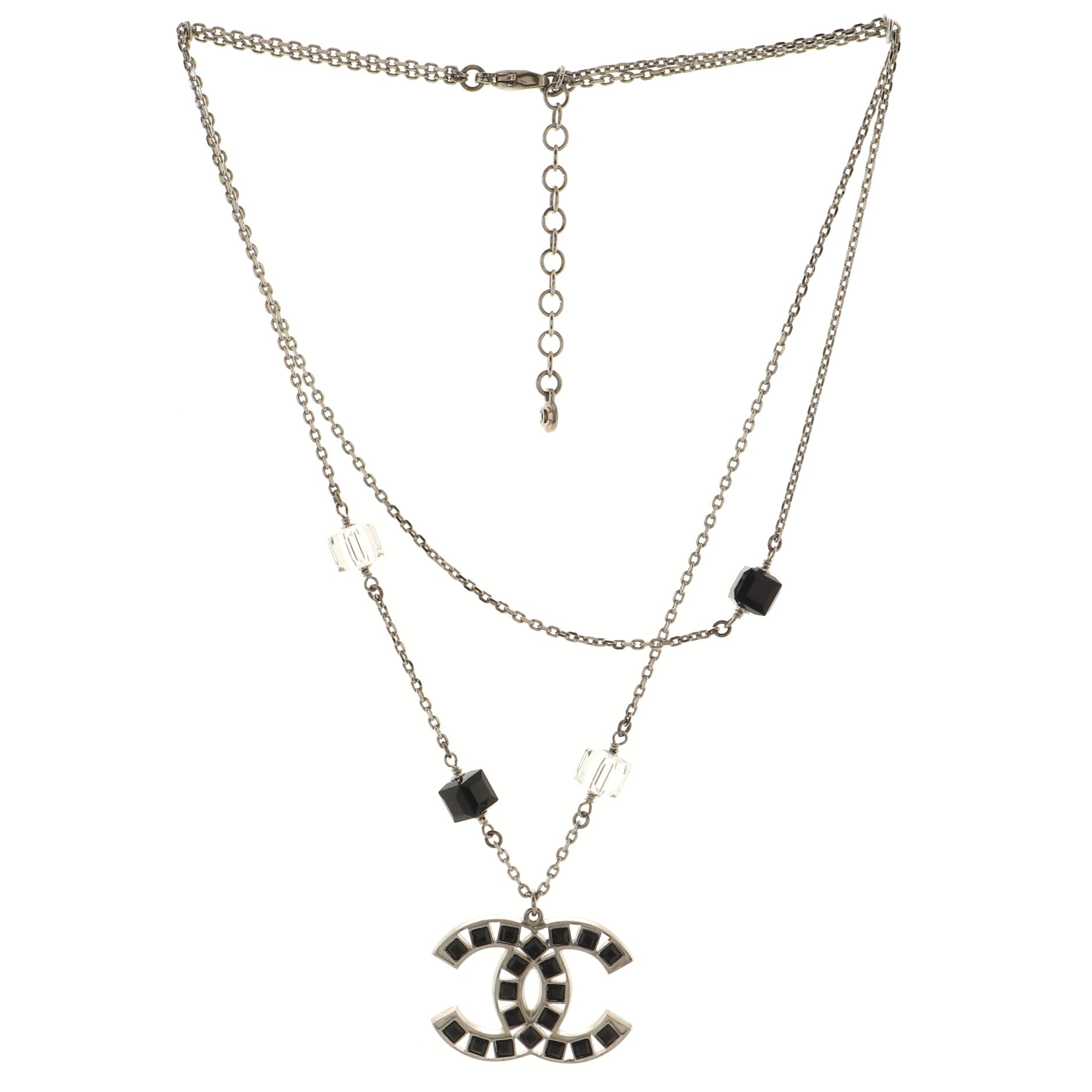 CC Double Strand Necklace Metal with Beads and Crystals