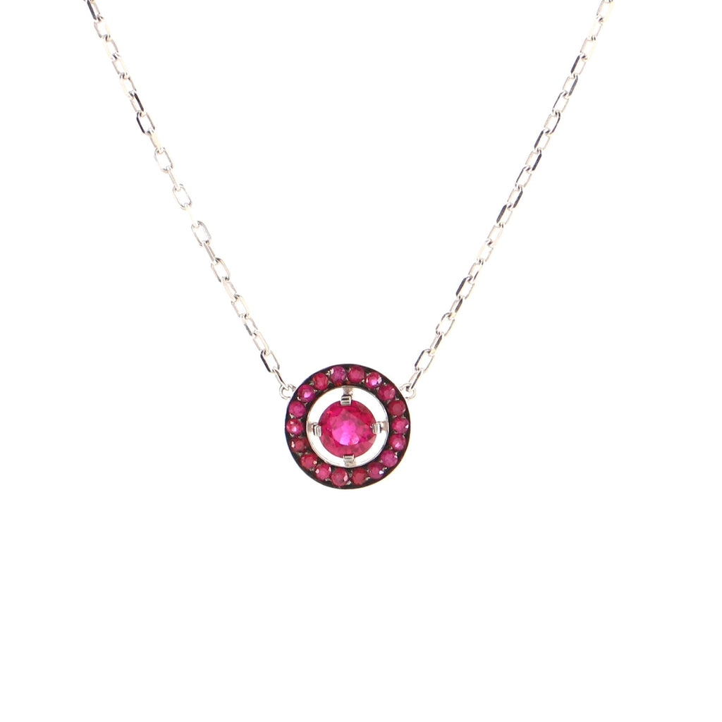Ava Round Pendant Necklace 18K White Gold and Rubies