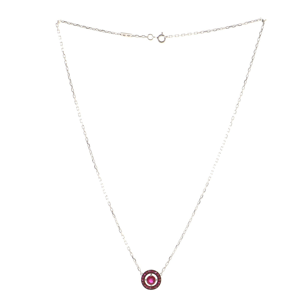 Ava Round Pendant Necklace 18K White Gold and Rubies
