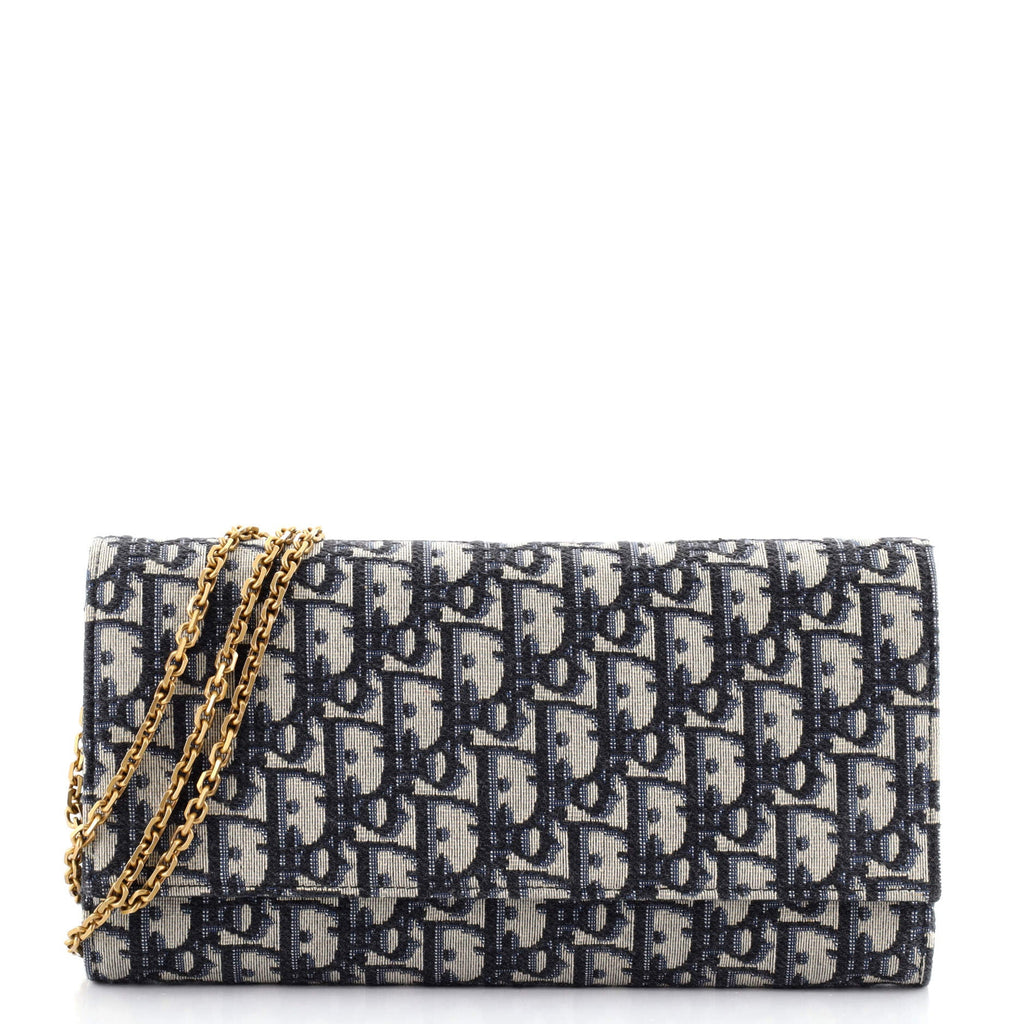 Agenda Flap Clutch with Chain Oblique Canvas
