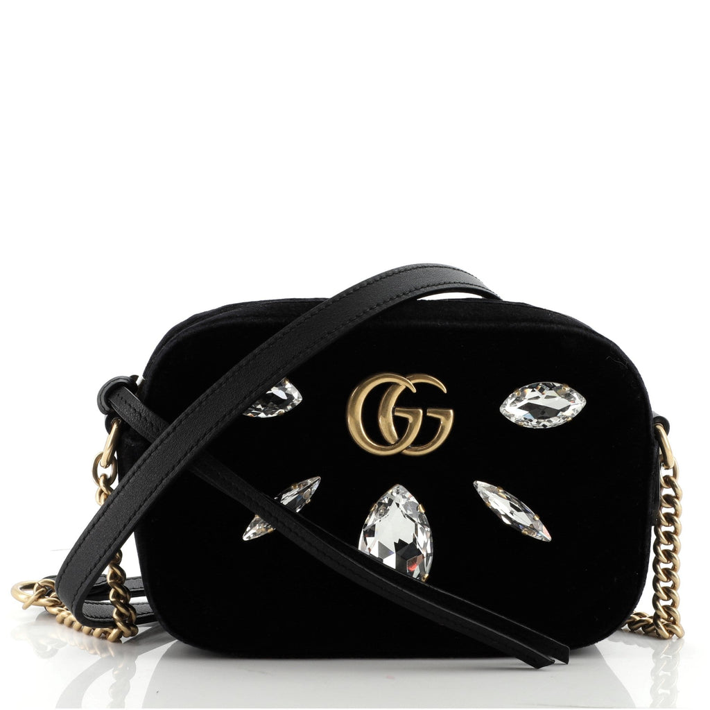 GG Marmont Shoulder Bag Crystal Embellished Matelasse Velvet Mini