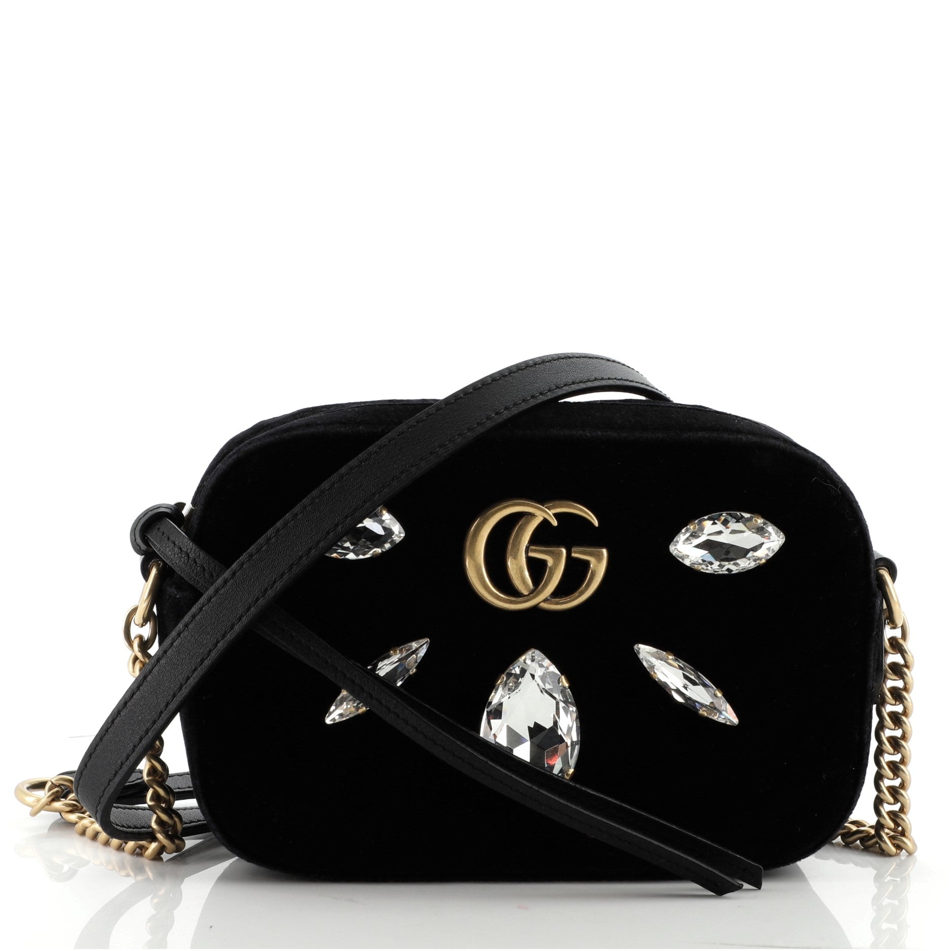 GG Marmont Shoulder Bag Crystal Embellished Matelasse Velvet Mini
