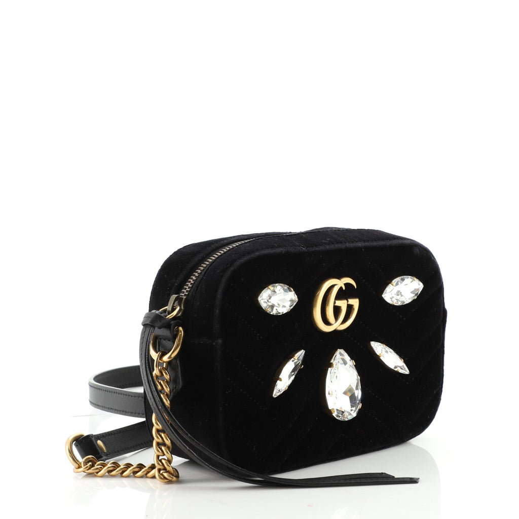 GG Marmont Shoulder Bag Crystal Embellished Matelasse Velvet Mini