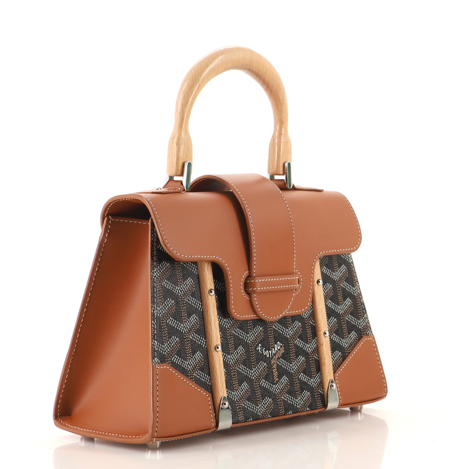 Structured Saigon Top Handle Bag Coated Canvas with Leather Mini