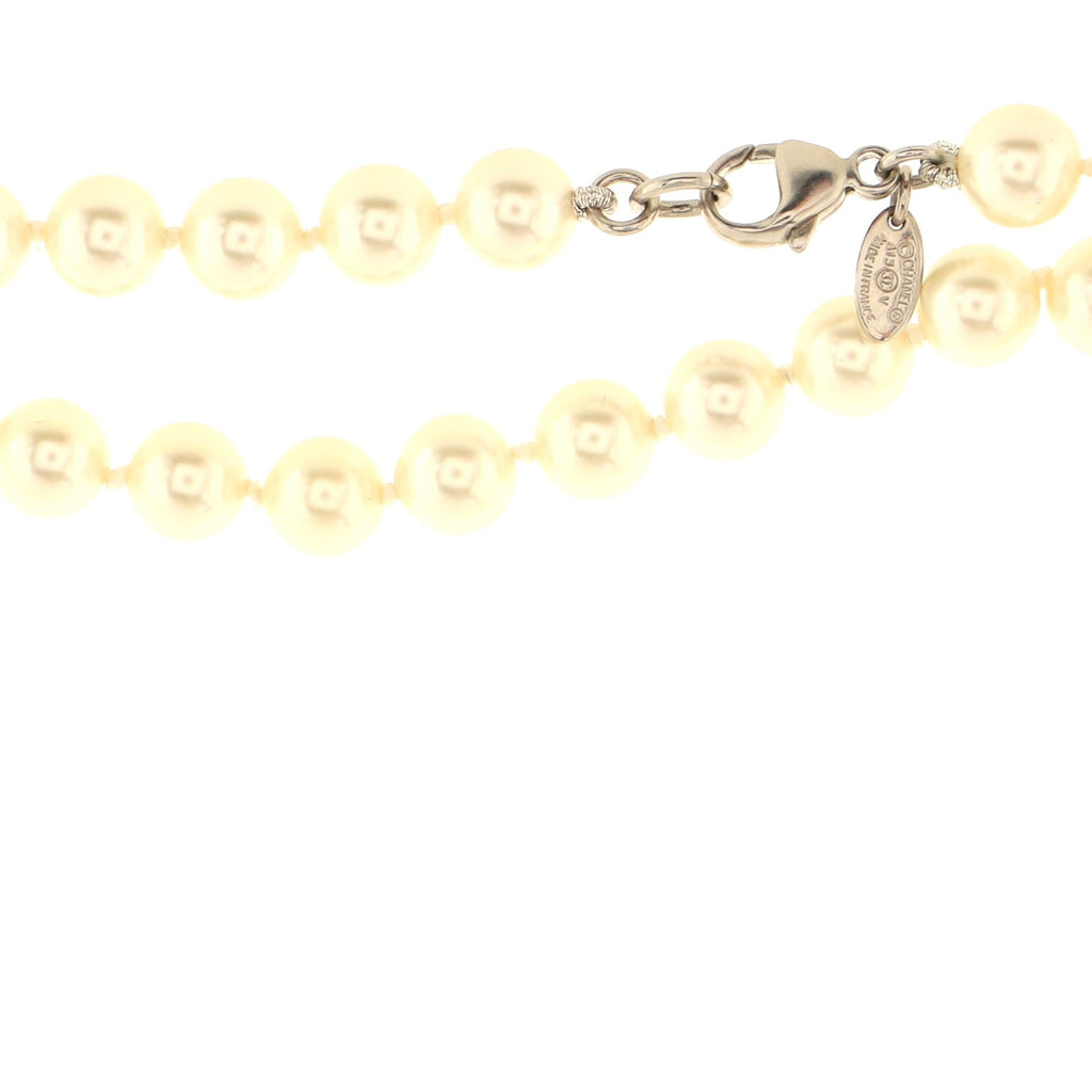 CC Long Necklace Faux Pearl and Metal with Beads