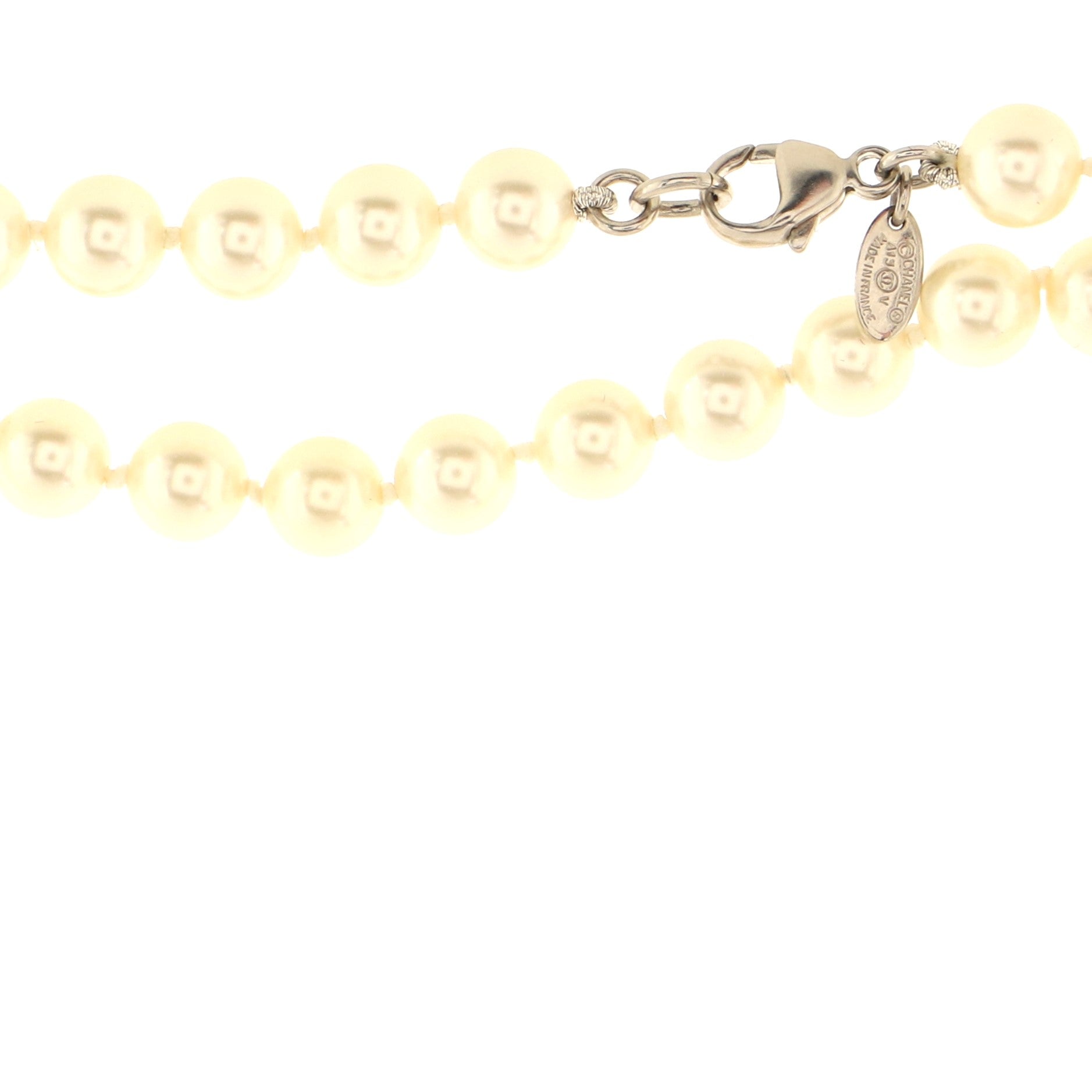 CC Long Necklace Faux Pearl and Metal with Beads