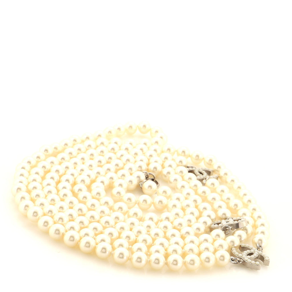 CC Long Necklace Faux Pearl and Metal with Beads