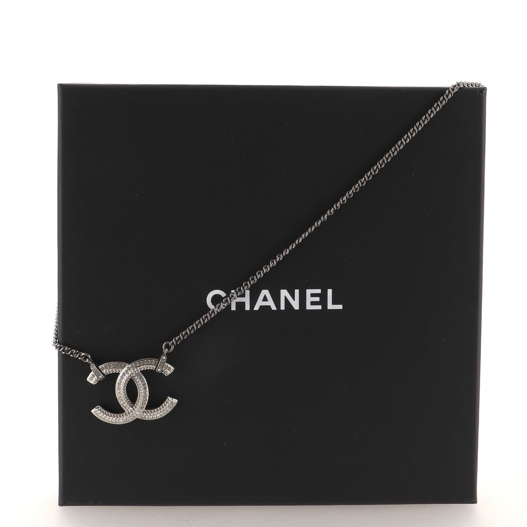 CC Pendant Necklace Metal with Crystals