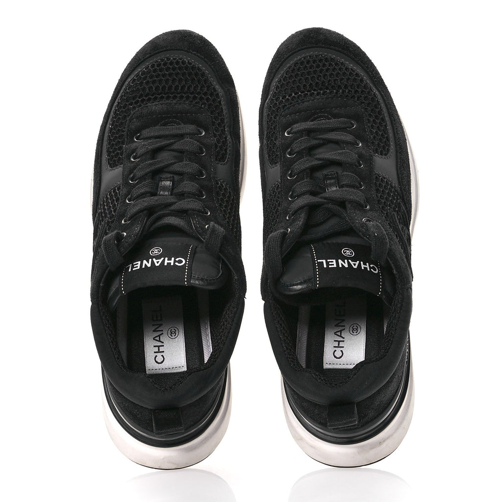 Calfskin Mesh Lycra Suede Womens Logo Sneakers 39 Black