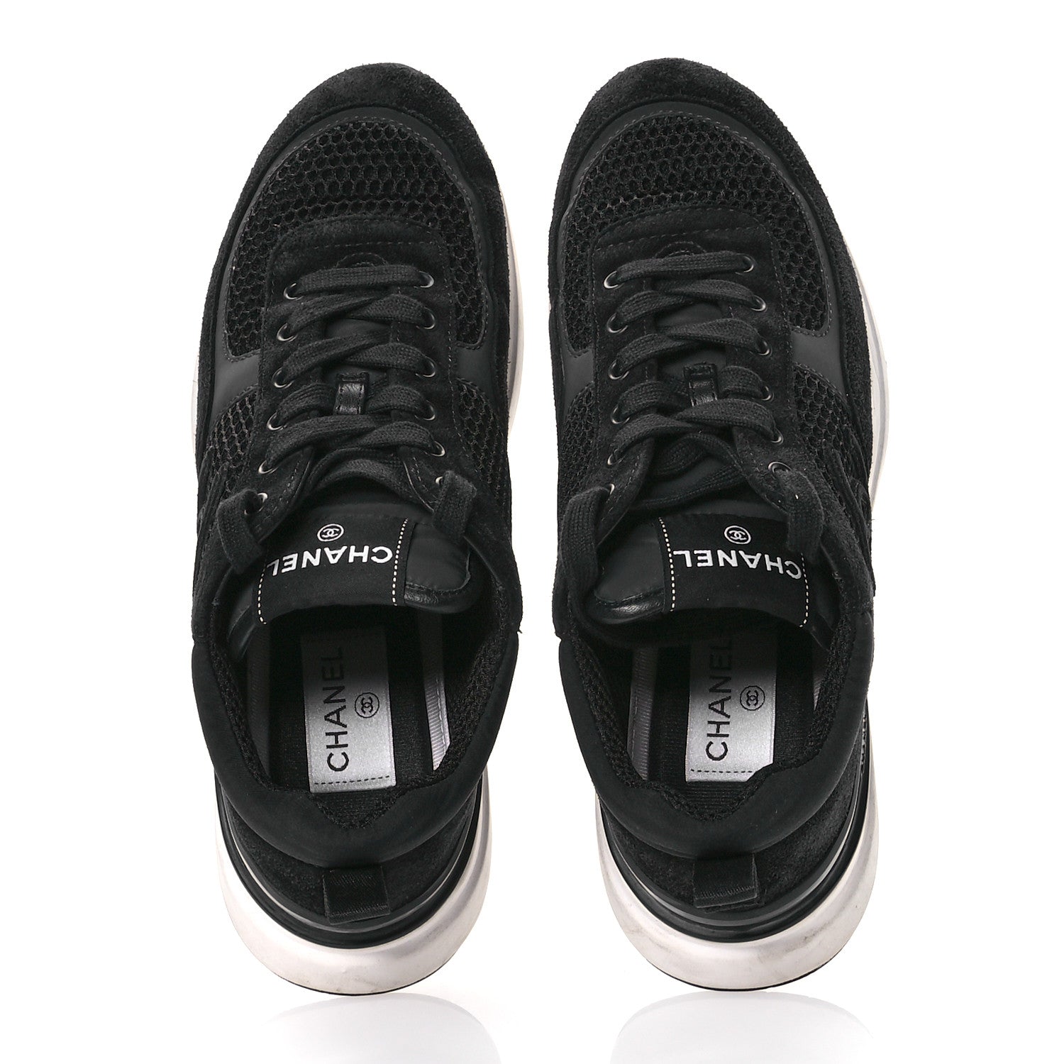 Calfskin Mesh Lycra Suede Womens Logo Sneakers 39 Black