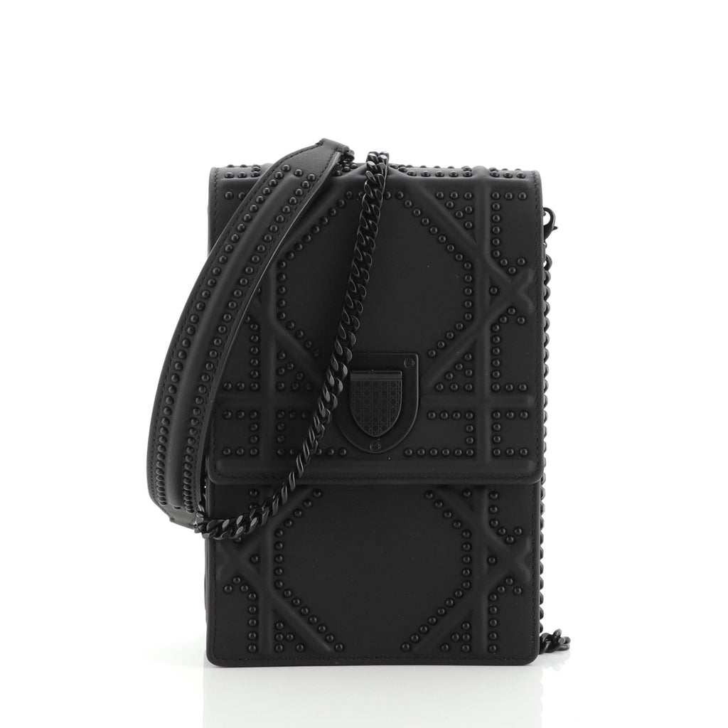 Ultra Matte Diorama Vertical Clutch on Chain Studded Leather