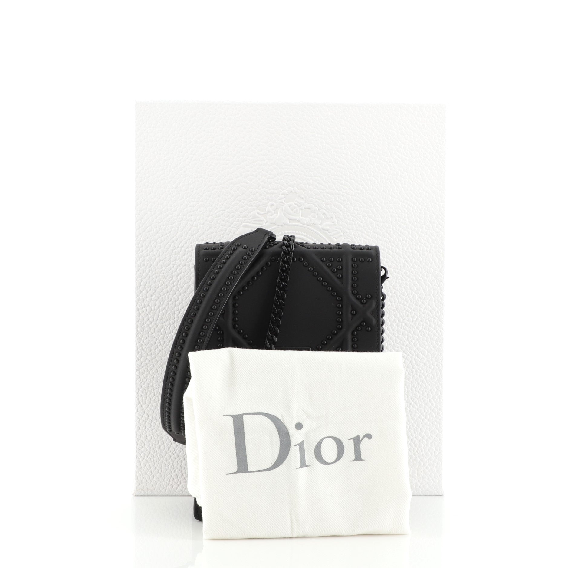 Ultra Matte Diorama Vertical Clutch on Chain Studded Leather