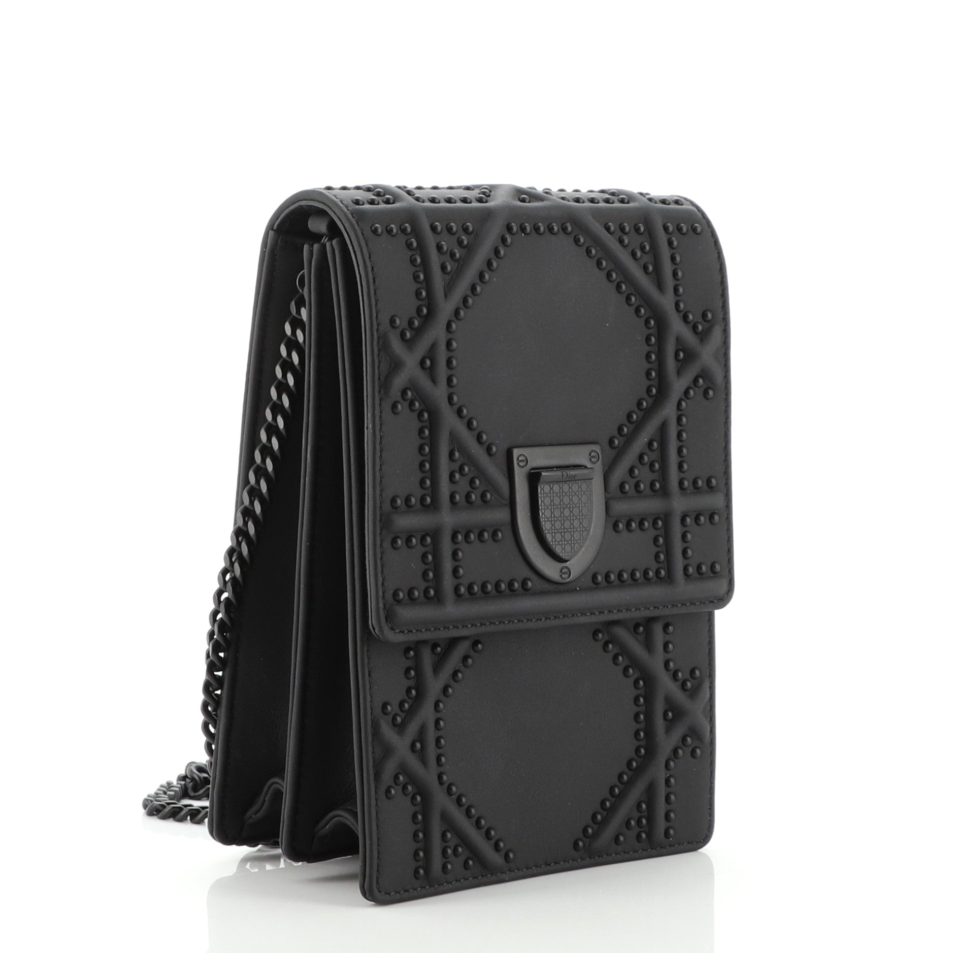 Ultra Matte Diorama Vertical Clutch on Chain Studded Leather
