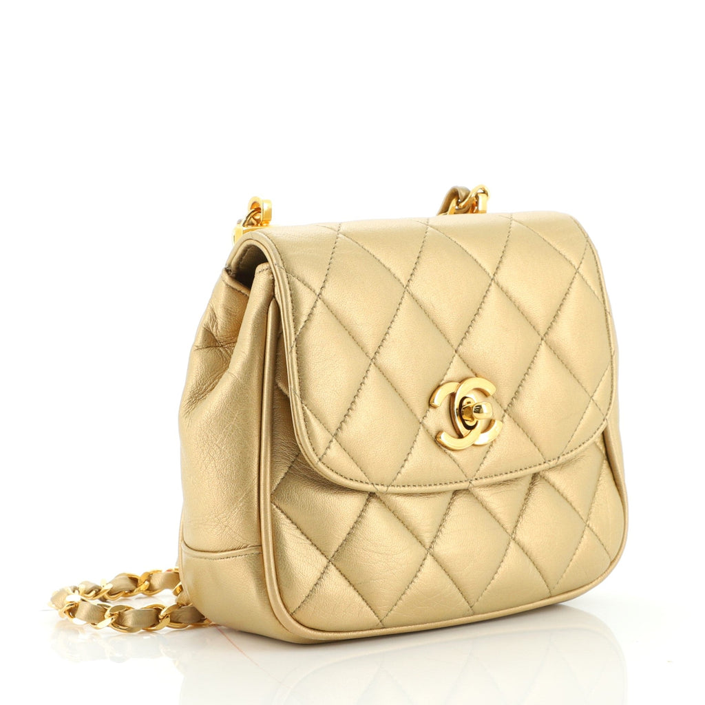 Vintage Round Flap Bag Quilted Leather Mini
